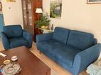 Mooie blauwe bank en fauteuil, Huis en Inrichting, Banken | Bankstellen, Ophalen, Overige maten, Minder dan 75 cm, Zo goed als nieuw