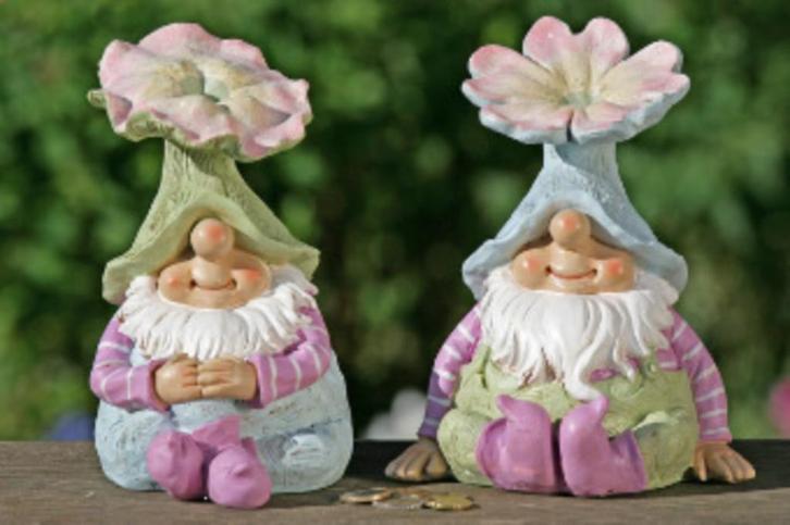 Leuke originele Kabouter, spaarpot, bloem, pastel rose blauw, Tuin en Terras, Tuinbeelden, Nieuw, Tuinkabouter, Kunststof, Ophalen of Verzenden