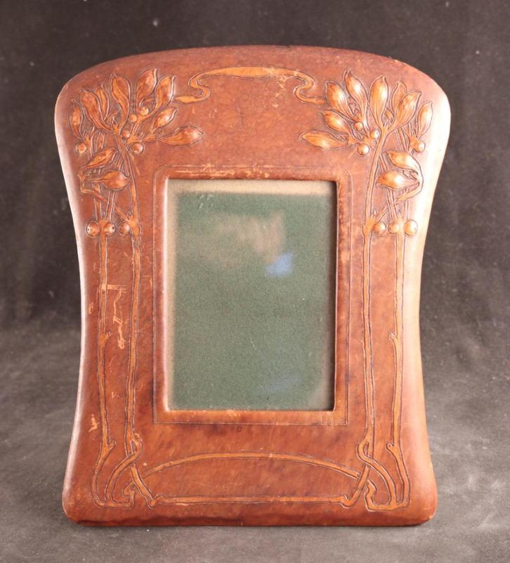 Lederen Art Nouveau fotolijst, Antiek en Kunst, Antiek | Woonaccessoires, Ophalen of Verzenden