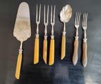 Antieke set (7 dlg) benen / hoornen vorkjes, taartschep, Antiek en Kunst, Ophalen of Verzenden