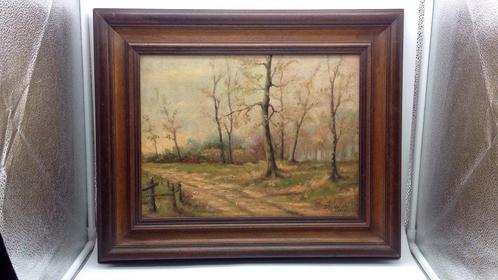 Olieverfschilderij landweg met boerderij, P v/d Eijnde 1928, Antiek en Kunst, Kunst | Schilderijen | Klassiek, Ophalen of Verzenden