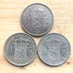 Nederland 3x 1 Gulden 1913 1914 en 1915 Wilhelmina zilver, Ophalen of Verzenden, Koningin Wilhelmina, Zilver