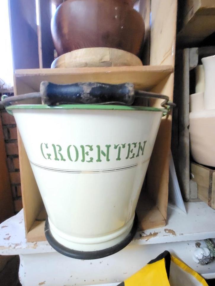 Vintage Emaille Emmer met Opschrift 'Groenten', Antiek en Kunst, Antiek | Emaille, Ophalen of Verzenden