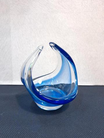 Vintage glas object, Murano design, glas kunst blauwe schaal beschikbaar voor biedingen