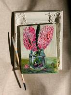 Hyacinten pink surprise ~kleintje kunst ~schilderij~atelier, Ophalen of Verzenden, Zo goed als nieuw, Schilderij, Minder dan 50 cm