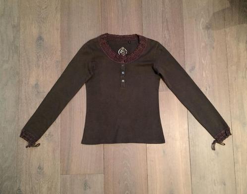 ZGAN bruine longsleeve & gehaakte afwerking Riverwoods small, Kleding | Dames, Tops, Zo goed als nieuw, Maat 36 (S), Bruin, Lange mouw