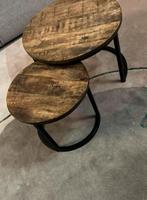 Salontafel set mangohout, Minder dan 55 cm, Verzenden, Rond, Zo goed als nieuw