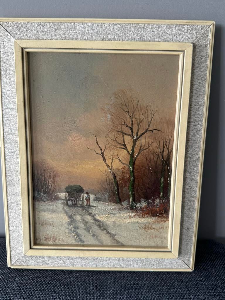 Schilderij van H. Hermans - Winterlandschap, Antiek en Kunst, Ophalen of Verzenden