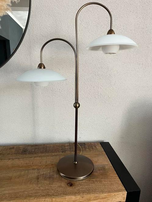 Fraaie royale bronzen dubbele tafellamp van Steinhauer, Huis en Inrichting, Lampen | Tafellampen, Gebruikt, Glas, Ophalen of Verzenden