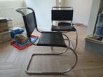 Design stoel met chromen buisframe zwart leer, Huis en Inrichting, Stoelen, Ophalen, Zwart, Metaal, Eén
