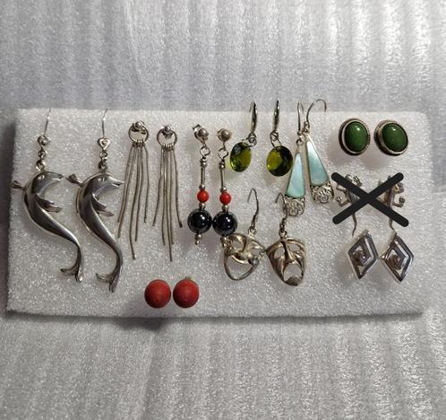 9 paar / diverse / lot ZILVEREN (925 / 835) oorbellen, Sieraden, Tassen en Uiterlijk, Oorbellen, Zo goed als nieuw, Hangers, Zilver