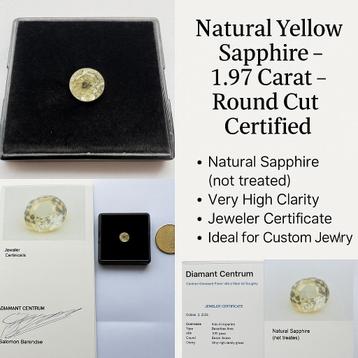  Natural Yellow Sapphire – 1.97 ct – Round Cut – Certified beschikbaar voor biedingen