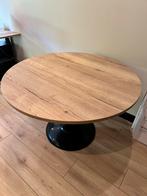 1 Ronde houten tafel met zwarte voet – stevig & stijlvol, Ophalen, Zo goed als nieuw, Rond, 100 tot 150 cm