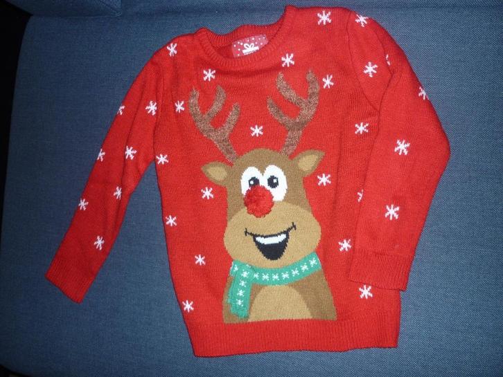 Kerst trui Rendier / Rode kersttrui / vrolijk  / maat 140, Kinderen en Baby's, Kinderkleding | Maat 140, Zo goed als nieuw, Jongen of Meisje