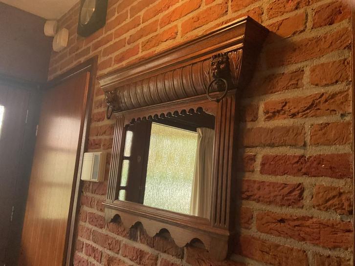 Antieke spiegel met houten frame, Antiek en Kunst, Antiek | Spiegels, 50 tot 100 cm, Minder dan 100 cm, Rechthoekig, Ophalen of Verzenden