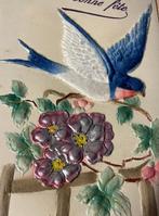 relief kaart vilt vogel zwaluw vilt opgelegd zilveren bloem, Verzenden, Voor 1920, Gelopen, Overige thema's