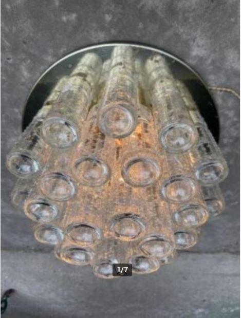 vintage plafondlamp Boris Tabacoff voor Limburg 60er xl, Huis en Inrichting, Lampen | Plafondlampen, Zo goed als nieuw, Glas, Metaal