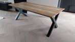 Massieve houten eettafel met stalen poten, Huis en Inrichting, Tafels | Eettafels, Ophalen, 200 cm of meer, 50 tot 100 cm, Zo goed als nieuw