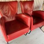 2 rode leren fauteuils, Huis en Inrichting, Ophalen, Gebruikt, 50 tot 75 cm, Leer
