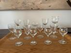 Verschillende borrelglaasjes geëtst / gegraveerd / antiek, Ophalen, Glas of Glazen, Gebruikt, Glas