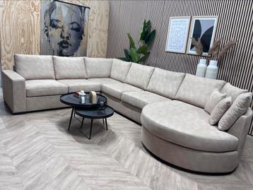 SHOWMODEL Home Center Lederen U-Bank - Beige - 385cm beschikbaar voor biedingen