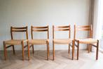 Mid century vintage Deense eetkamerstoelen teak & papercord, Huis en Inrichting, Stoelen, Ophalen, Gebruikt, Bruin, Vier