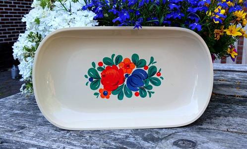 Vintage schaal van Emsa met afbeelding van bloemen, Antiek en Kunst, Curiosa en Brocante, Ophalen of Verzenden