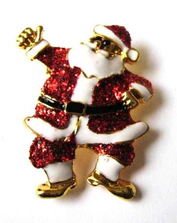 Kerstman, kerst, broche verguld met glitter emaille (6123) beschikbaar voor biedingen