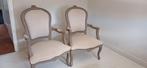 2 brocante stoelen/fauteuils zandkleur, Huis en Inrichting, Stoelen, Ophalen, Gebruikt, Twee, Bruin