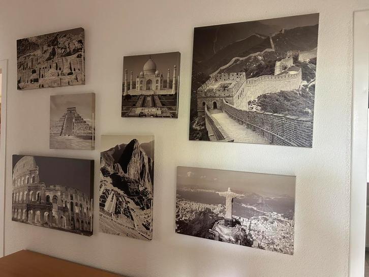 7 wereldwonderen op canvas, Huis en Inrichting, Woonaccessoires | Schilderijen, Tekeningen en Foto's, Zo goed als nieuw, Ophalen