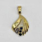 14 karaat gouden hanger met saffieren & diamanten, Overige voorstellingen, Ophalen of Verzenden, Zo goed als nieuw, Met edelsteen