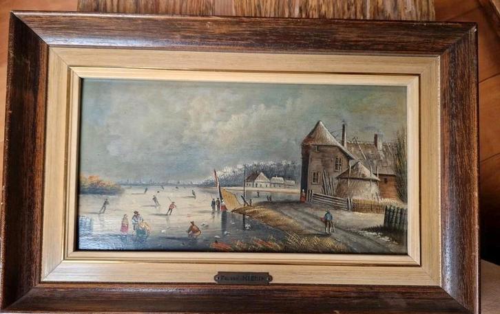 Winterlandschap op paneel - 38x25 cm, Antiek en Kunst, Kunst | Schilderijen | Klassiek, Ophalen of Verzenden