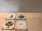 4 tegeltjes Makkumer  blauw  een gekleurd, Antiek en Kunst, Antiek | Wandborden en Tegels, Ophalen of Verzenden