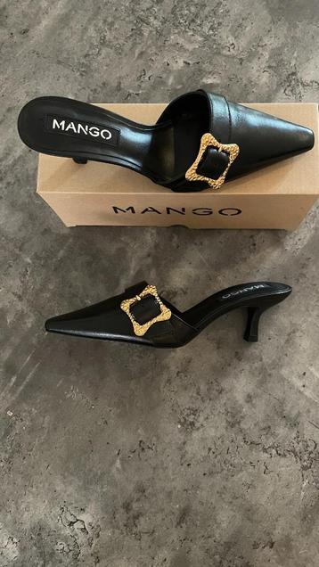 NIEUW: Mango leren dames pumps met lage hak / maat 37, zwart