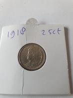 25 cent kwartje  1918 Wilhelmina zilver, Zilver, Ophalen of Verzenden, 25 cent