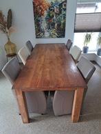 Teak Eettafel met 6 leren stoelen, Ophalen, Gebruikt, Teakhout, 200 cm of meer