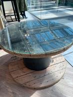 Haspel met glasplaat, Huis en Inrichting, Tafels | Salontafels, Ophalen, Gebruikt, Rond, 50 tot 100 cm