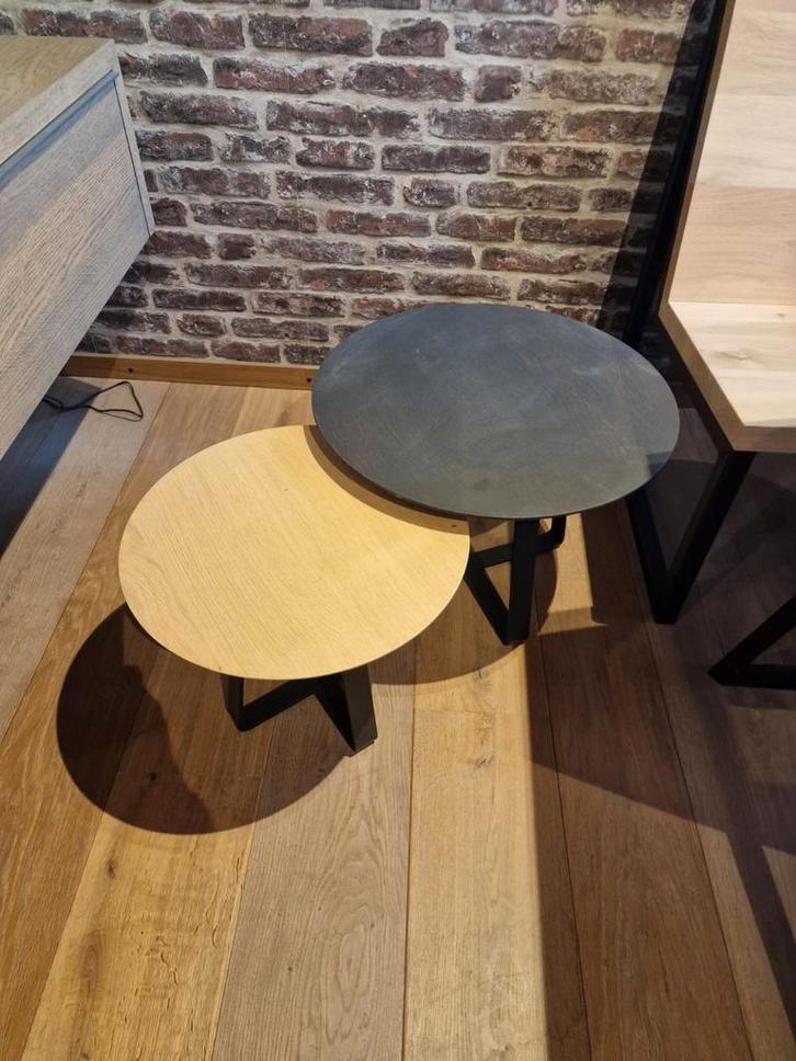 Salontafel Set - Eikenhout & Zwart Metaal - Nieuw, Huis en Inrichting, Tafels | Salontafels, Nieuw, Minder dan 50 cm, Minder dan 50 cm