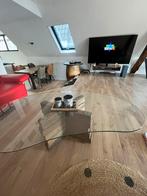 Houten salontafel met glazen blad, Huis en Inrichting, Tafels | Salontafels, Ophalen, Gebruikt, 100 tot 150 cm, 50 tot 100 cm
