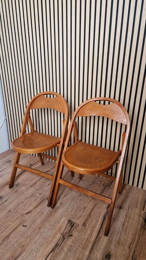 Vintage klapstoelen, Huis en Inrichting, Stoelen, Gebruikt, Twee, Hout, Bruin, Ophalen