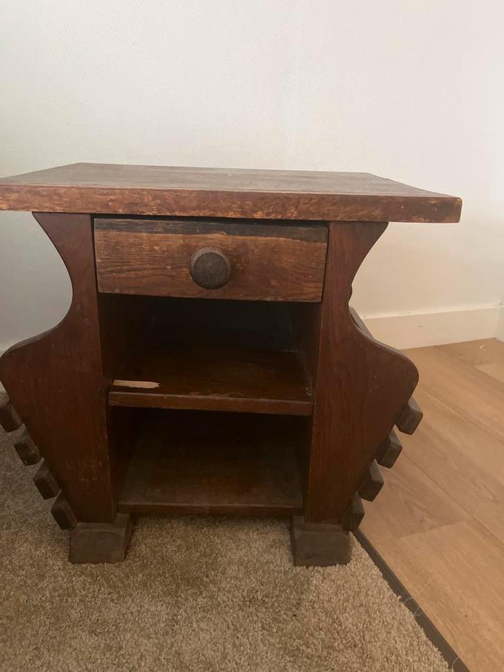 Vintage Houten nachtkastje met lade, Huis en Inrichting, Tafels | Bijzettafels, Gebruikt, Rechthoekig, 45 tot 60 cm, Minder dan 55 cm