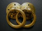 2 Grote antieke messing ringgrepen kastbeslag handgreep, Ophalen of Verzenden