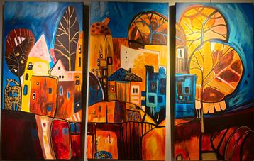 Mooi drieluik (abstract expressionisme) 120x80 cm beschikbaar voor biedingen
