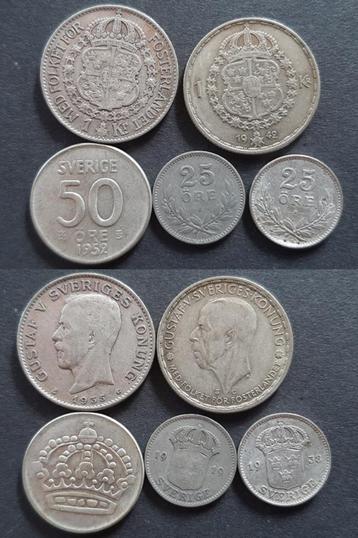 Zweden, 5 munten zilver beschikbaar voor biedingen