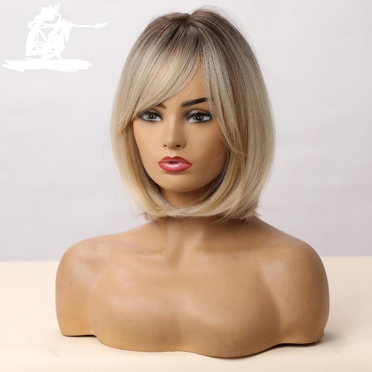 P2 blond/zwarte korte bob pruik..., Sieraden, Tassen en Uiterlijk, Uiterlijk | Haarverzorging, Nieuw, Pruik of Haarverlenging