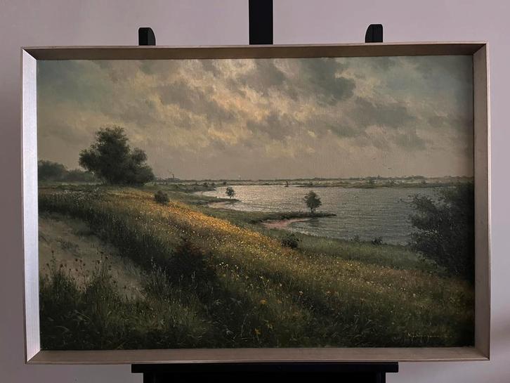 Rivierlandschap (Lek) door Herman Wijngaard, Antiek en Kunst, Kunst | Schilderijen | Klassiek, Ophalen