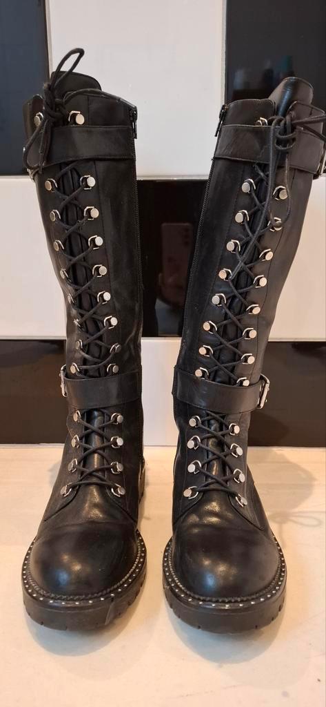Z.g.a.n. leren knielaarzen van Bruno Premi maat 40, Kleding | Dames, Schoenen, Zo goed als nieuw, Hoge laarzen, Zwart, Ophalen of Verzenden