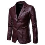 Wijnrood leren colbert (rode kunstleren heren blazer), Verzenden, Nieuw, Rood