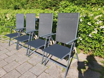 Nieuwe set van 4 aluminium 7 standen tuinstoelen beschikbaar voor biedingen