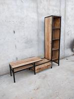 Industrieel tv meubel + hoge kast mangohout metaal 195 cm, Ophalen, 200 cm of meer, 150 tot 200 cm, Nieuw